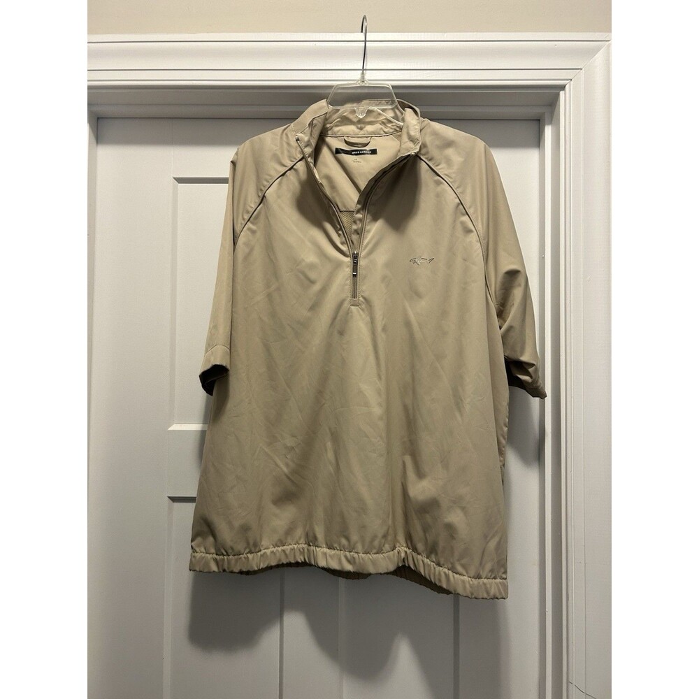 Greg Norman Mens Size Large Tan Khaki Short Sleeve Pullover Jacket Beige Golf